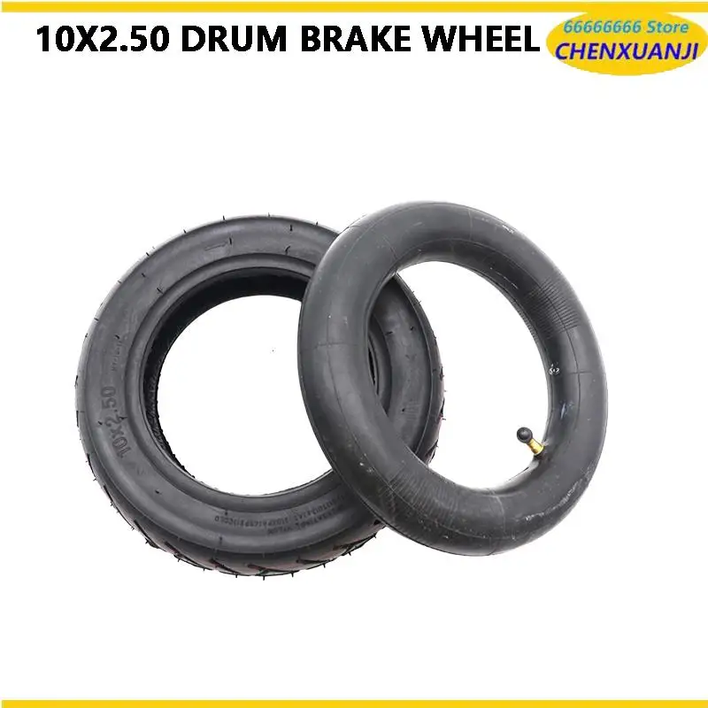

Reliable 10 inch alloy rear wheel set 10x2.50 for electric scooters featuring drum brake systems.