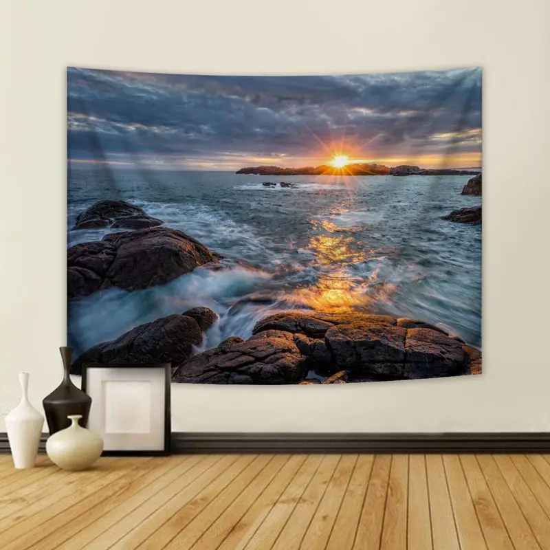 VIKAMA Kanagawa Surfing Starry Sky Moon Tapestry, Wave Wall Art Background Cloth for Living Room Decor