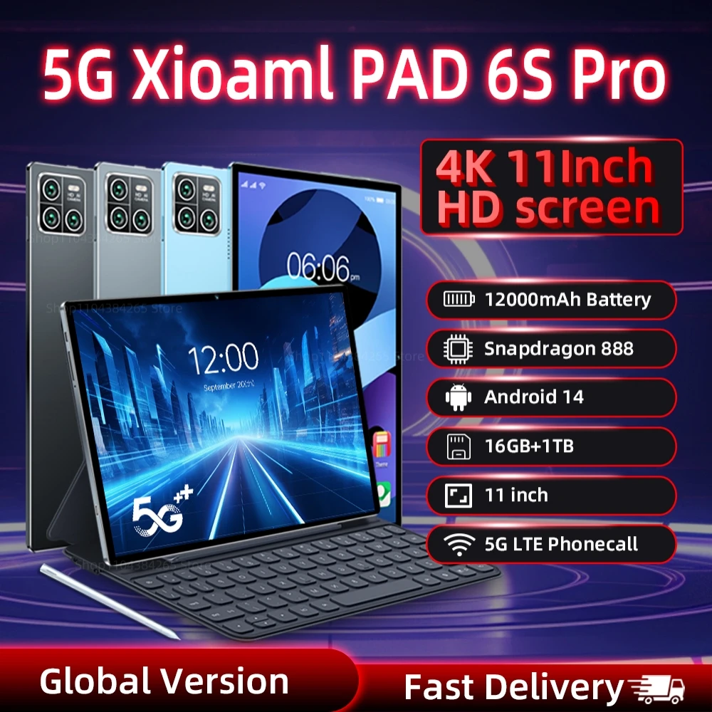 

Global Version Original Xioami Pad 6S Pro Tablets PC 11inch HD 4K Android 14 16GB+1T 12000mAh 5G Dual SIM Bluetooth WiFi GPS Tab