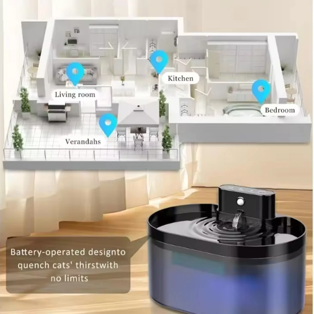 2.2L Wireless Cat Water Fountain Battery Operated Automatic Pet Water Fountain With Motion Sensor Dog Cat Water Dispenser Bowl