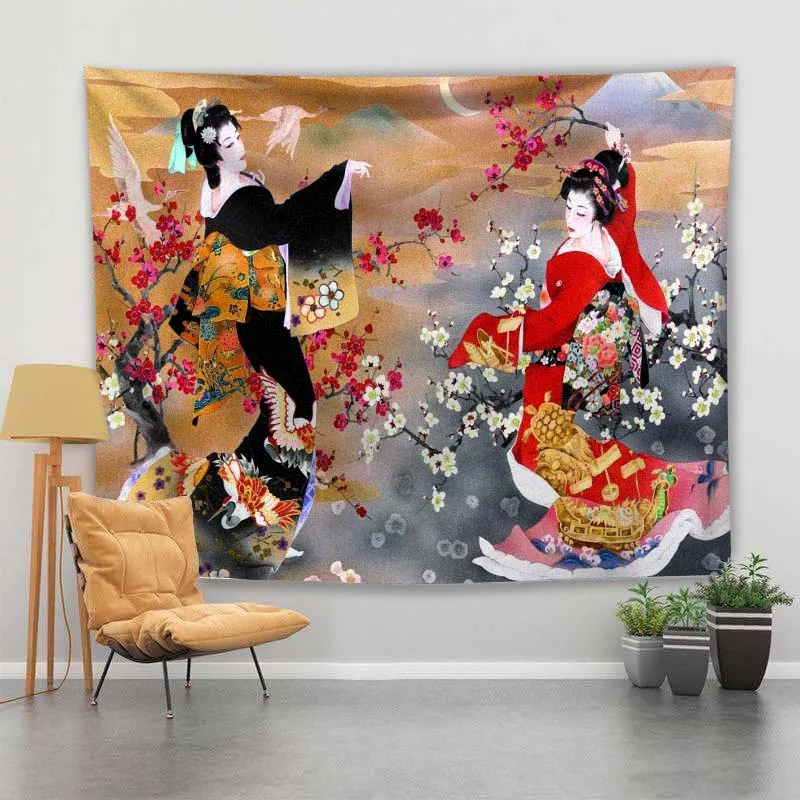 Japanese Geisha Wall Hanging Japanese Vintage Art Tapestry Aesthetic Tapestry Wall Room Home Decor Background Tap