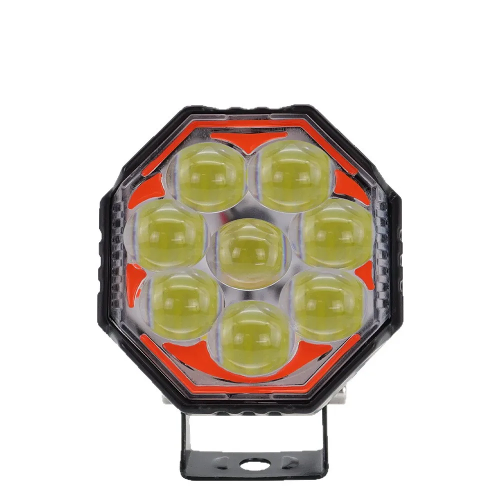 

40W Octagonal LED Motorcycle Spotlight Hi Low Beam EV Retrofit Red Blue Demon Eye Front Light LED headlight Car Accessories