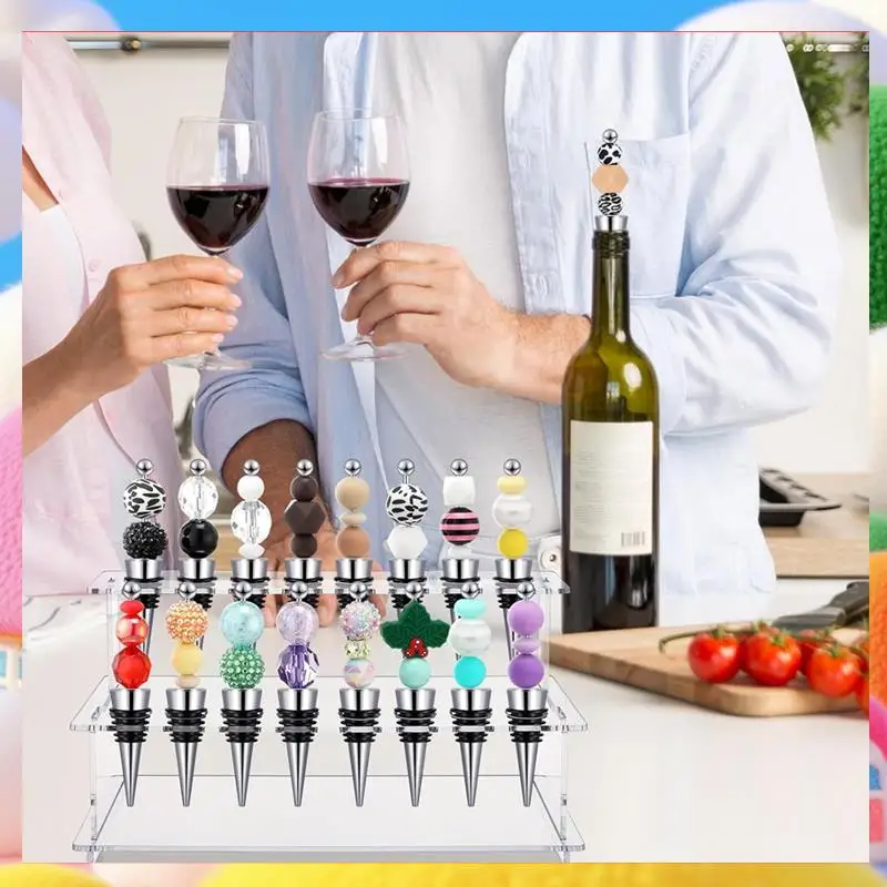 

Beadable Wine Bottle Stoppers For Wedding Gift Valentine' S Day Decorations Champagne Beer Bottle Stopper DIY Jewelry Keychain-A