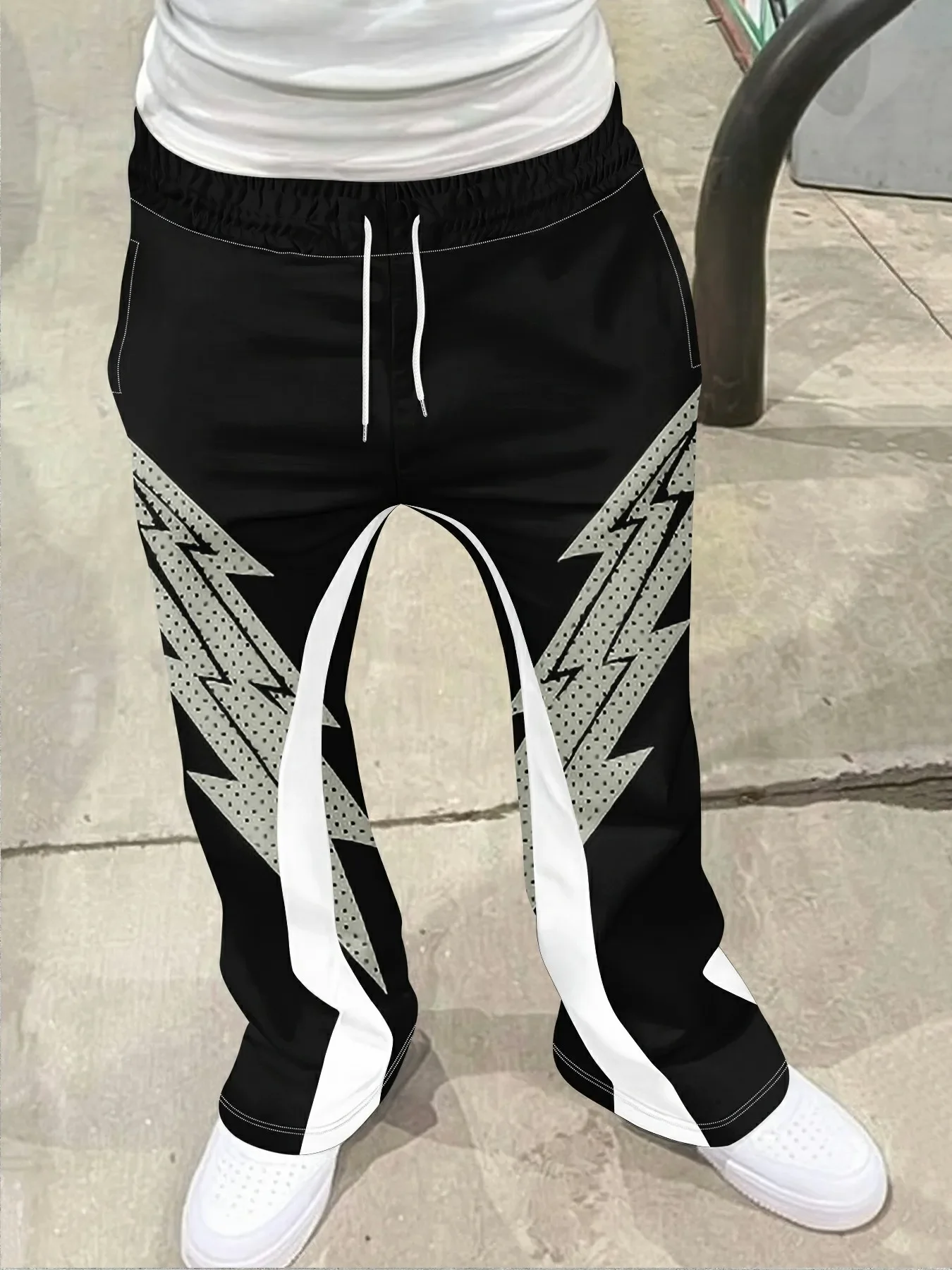 

Мужские брюки, мужские повседневные спортивные штаны в уличном стиле с модным крестообразным принтом, модные слегка расклешенные черно-белые спортивные штаны с цветными блоками