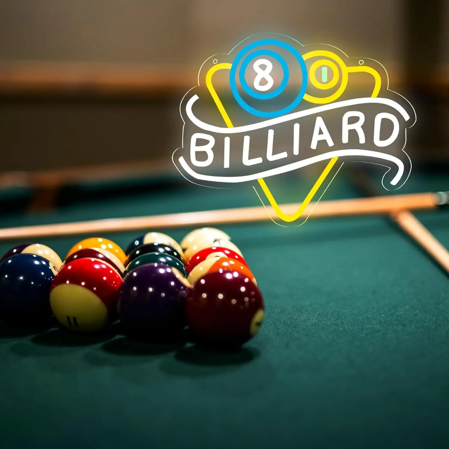 Billiards Neon LED Wall Sign for Game Room & Bar Decor, USB Powered Hanging Art Billboard Light, Perfect Gift for Pool Fans