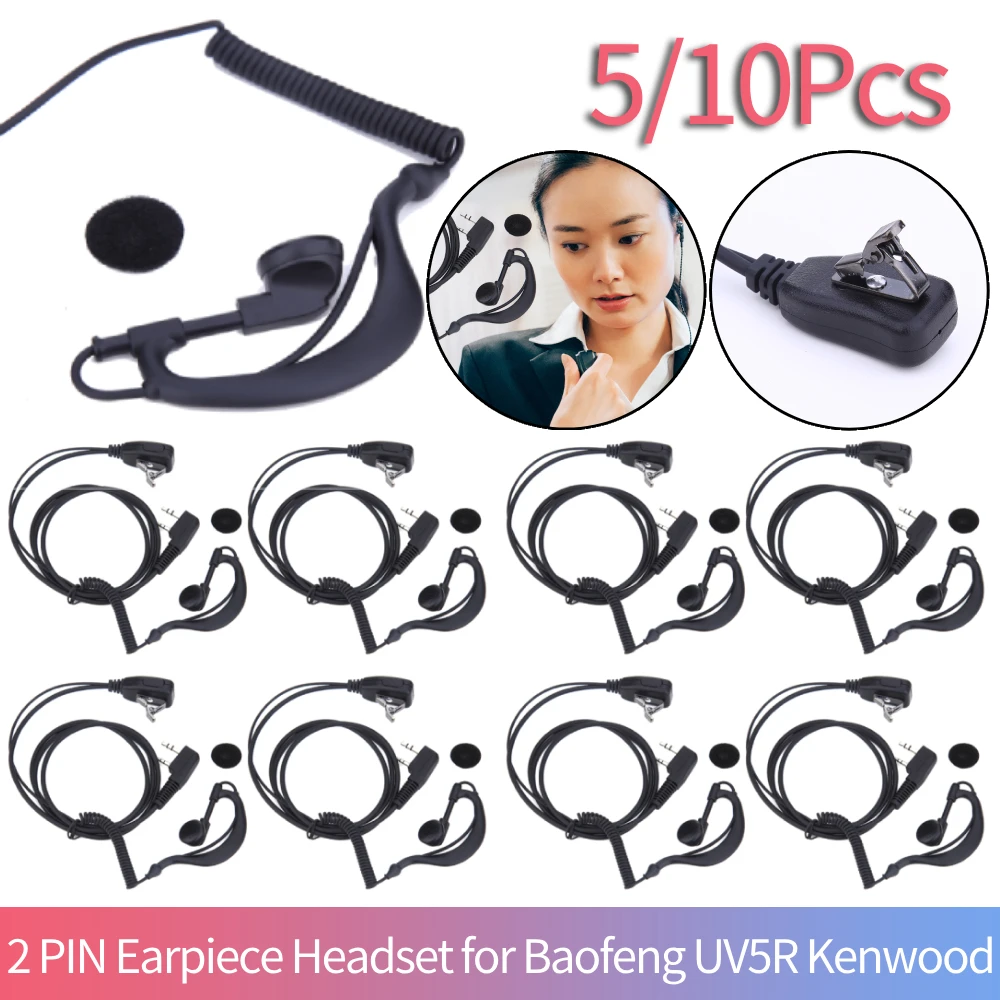 5/10Pcs QX-67 2 PIN Earpiece Headset PTT MIC Walkie Talkie Headset with Microphone 1M Walkie Talkie Earbud for UV5R Kenwood HYT