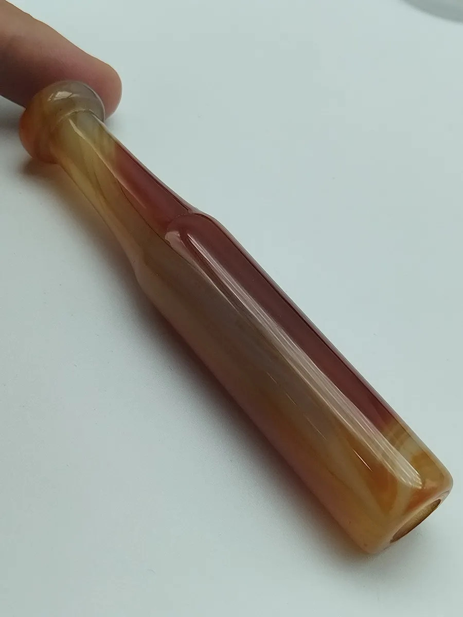 Chinese Hand Carved 100% Natural Red Agate Cigarette Filter Pipe Gift L 105mm