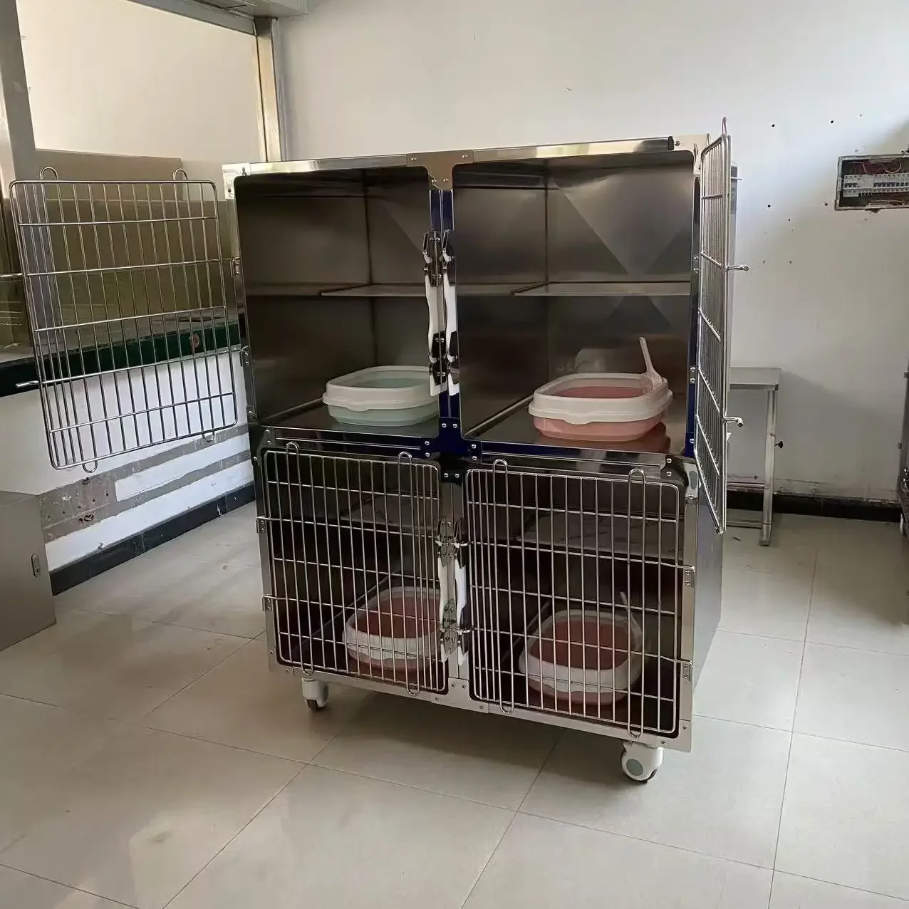 

Pet shop hospital stainless steel pet cage double-layer four-position large and small dog infusion foster care inpatient cage