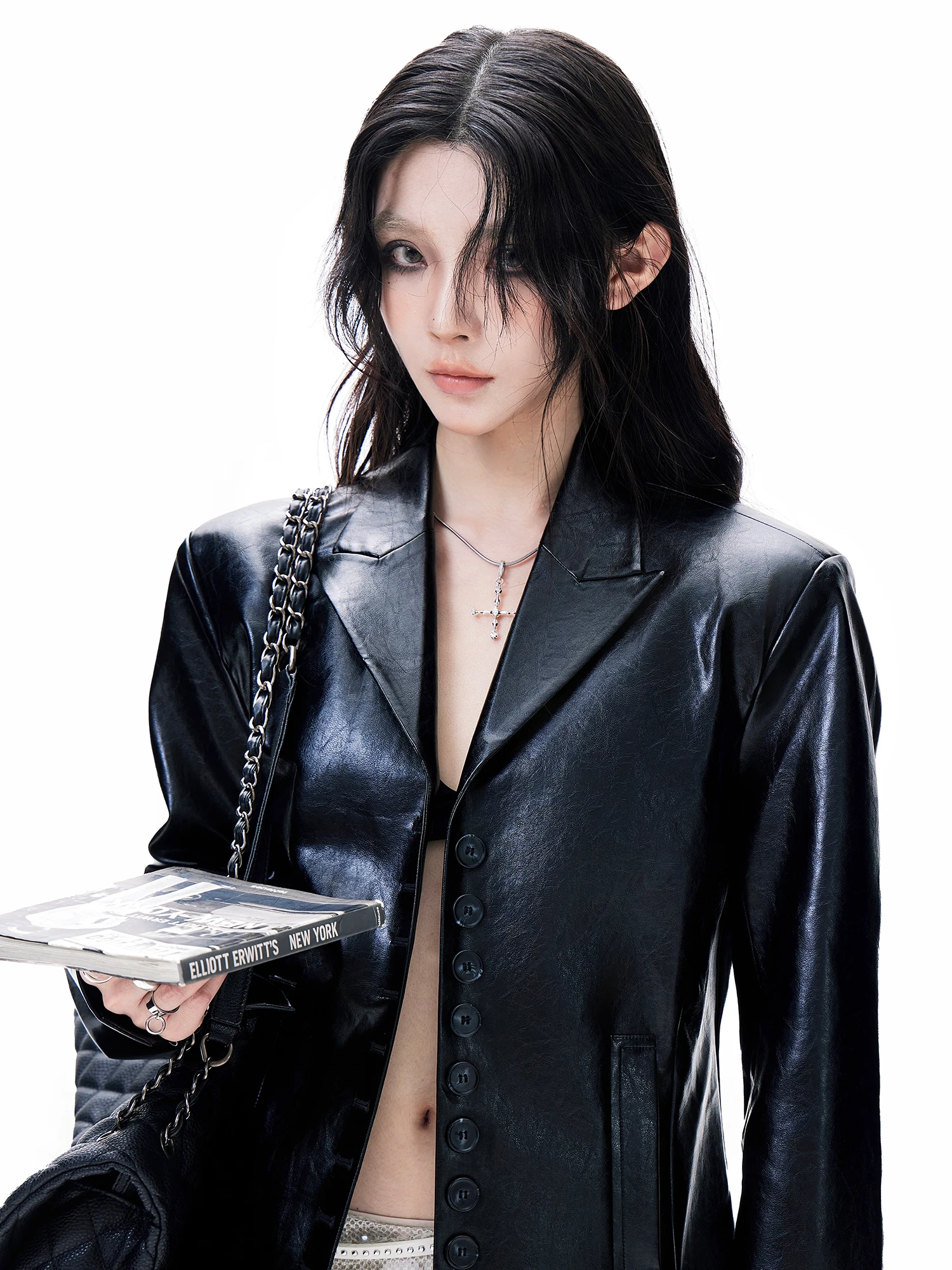 Moderno legal retrô solto com botão único e gola flip Jaet de couro feminino versátil clássico Sle longo casaco Sve para jovem W...