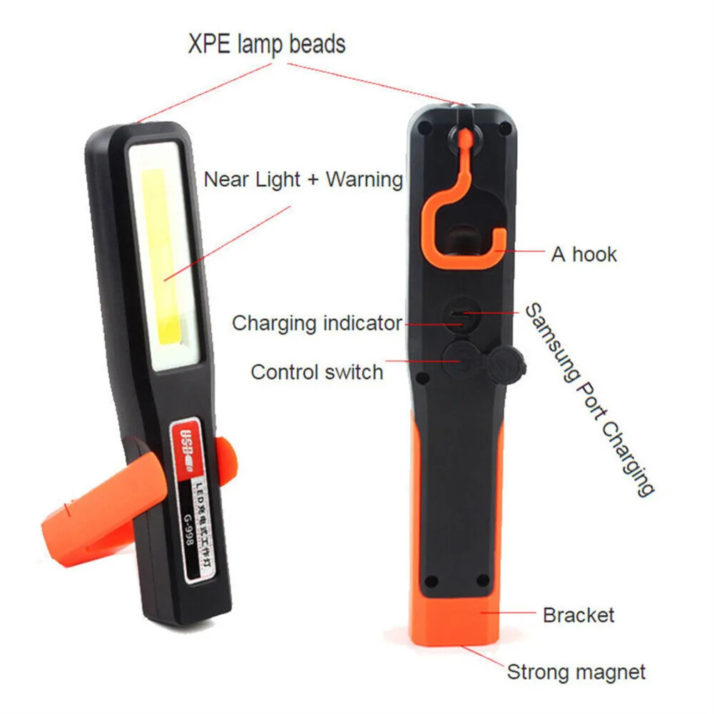 1pcs COB LED Work Light Rechargeable Portable Flashlight Garage Magnetic Lamp With Hook Portable Flashlight For Hiking