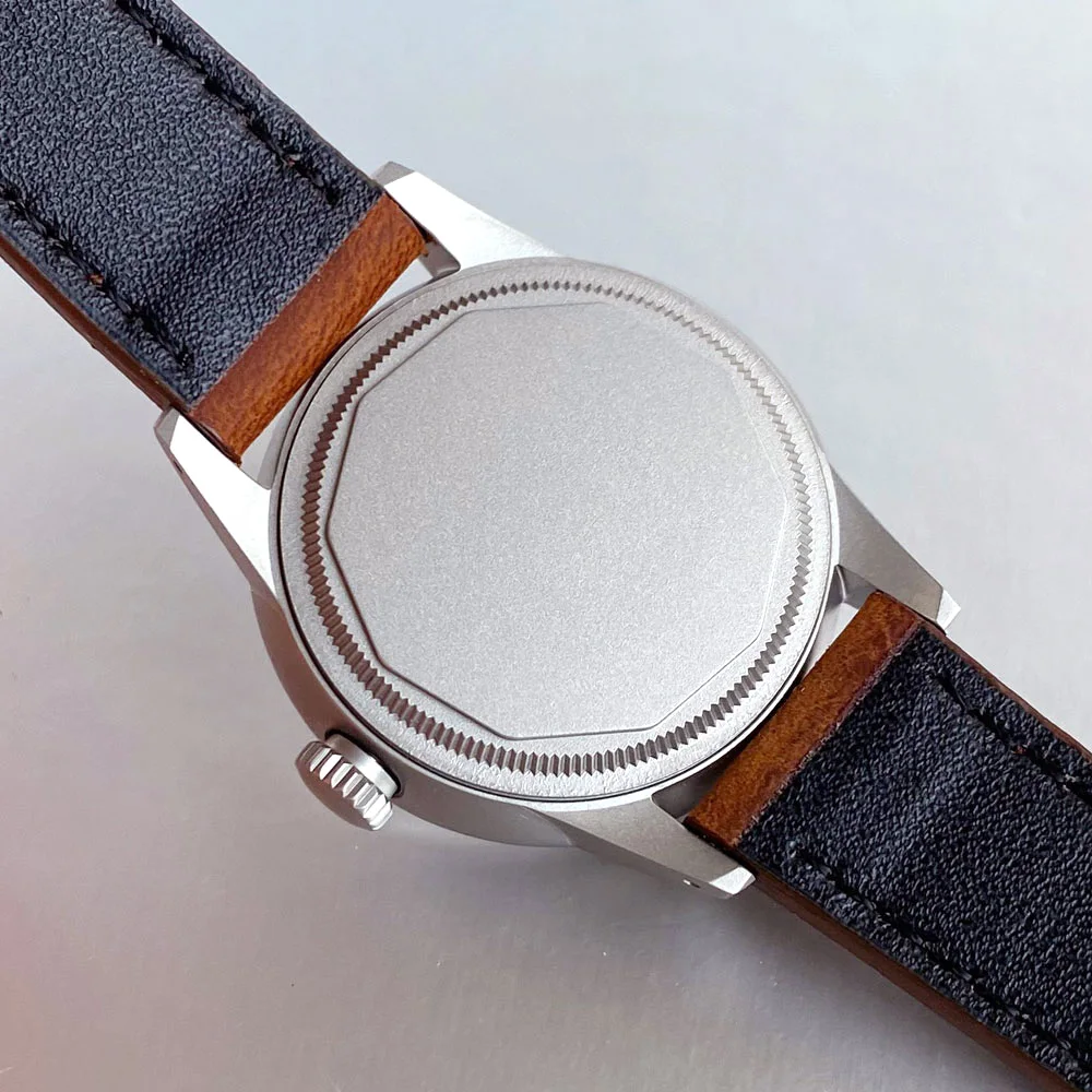 Tandorio preto 36mm estilo piloto NH35 PT5000 vidro de safira com cúpula dupla Senhora Homens Relógio Automático Luminoso 20ATM couro