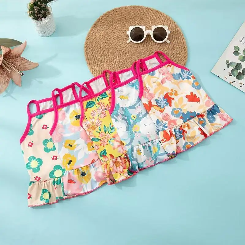 Ruffle Hem Pet Dog Floral Sundress Soft Breathable Skin-friendly Dress for Small Dogs Puppy Casual Wear