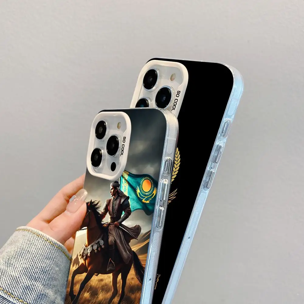 

Чехол для мобильного телефона с флагом Казахстана для iPhone 17, 16, 15, 14, 13, 12, 11 X XR XS 8 7 Pro Max Plus, полупрозрачный белый чехол, роскошный