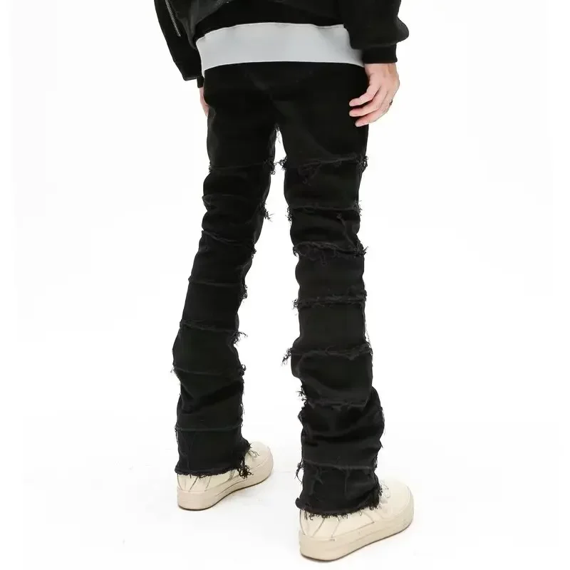 2023 dunkle Streetwear schwarz baggy grunge gestapelte Jeans y2k Hosen Männer Patchwork Hip Hop gerade Jeans hose Pantalones Hombre