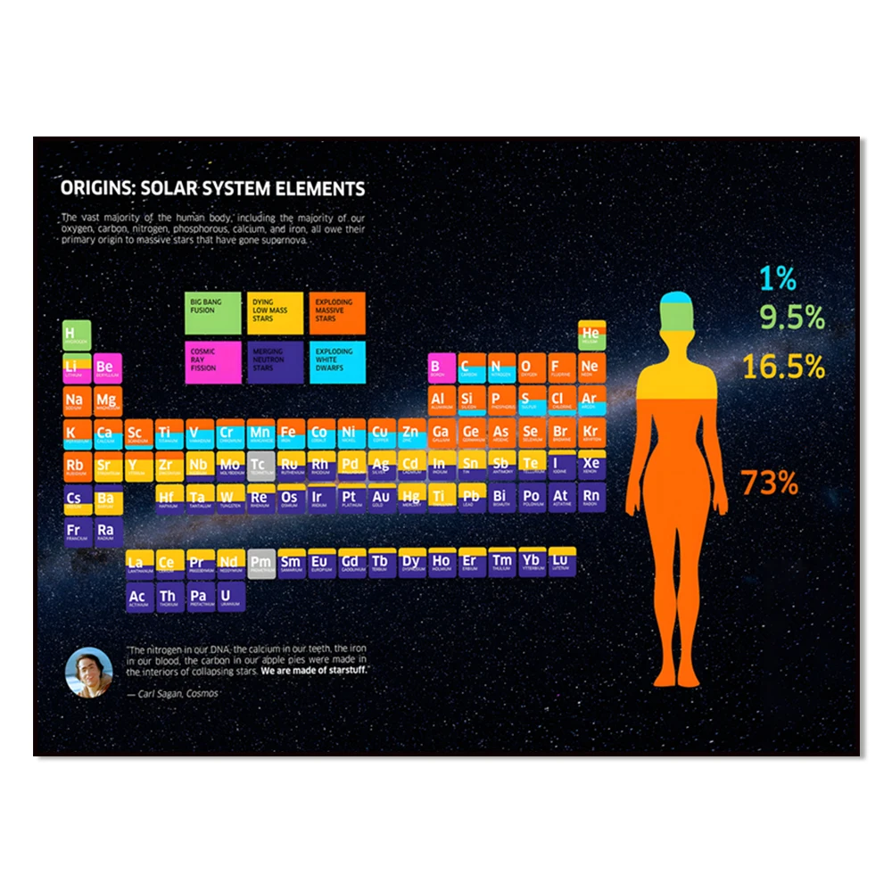 The Solar System and the Components of the Human Body—A Carl Sagan Quote—A Poster for Astronomy, Astrophysics, and Cosmology