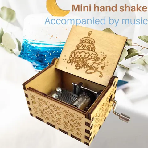 UV Painting Music Box Diy Birthday Gifts For Girlfriend Happy Birthday To You Theme Wooden Hand Cranked Music Box Girl Home