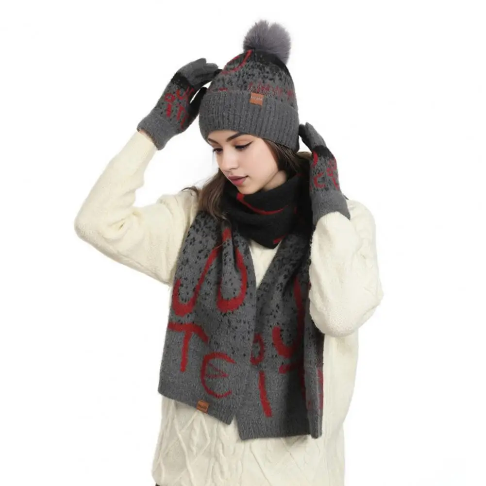 Christmas Themed Winter Hat 3-piece Unisex Christmas Knit Set Beanie Scarf Gloves Warm Winter Gift Dome Neck Wrap Thick Jacquard