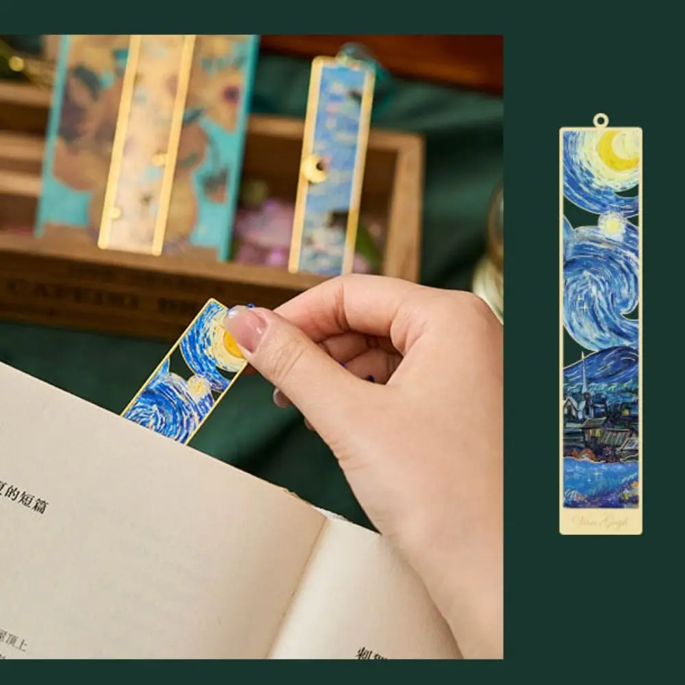 Retro Oil Painting Metal Bookmark Tassel Pendant Student Gift Reading Book Clip Ruler School Office Supplies Pagination Mark