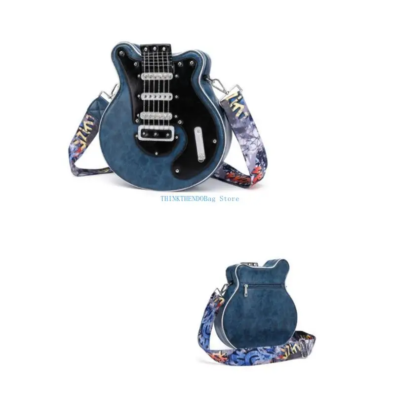 

63HC Guitar Shoulder Bags Zipper Bag for Women Adjustable Shoulder Belt Purse Creative Crossbody Bag