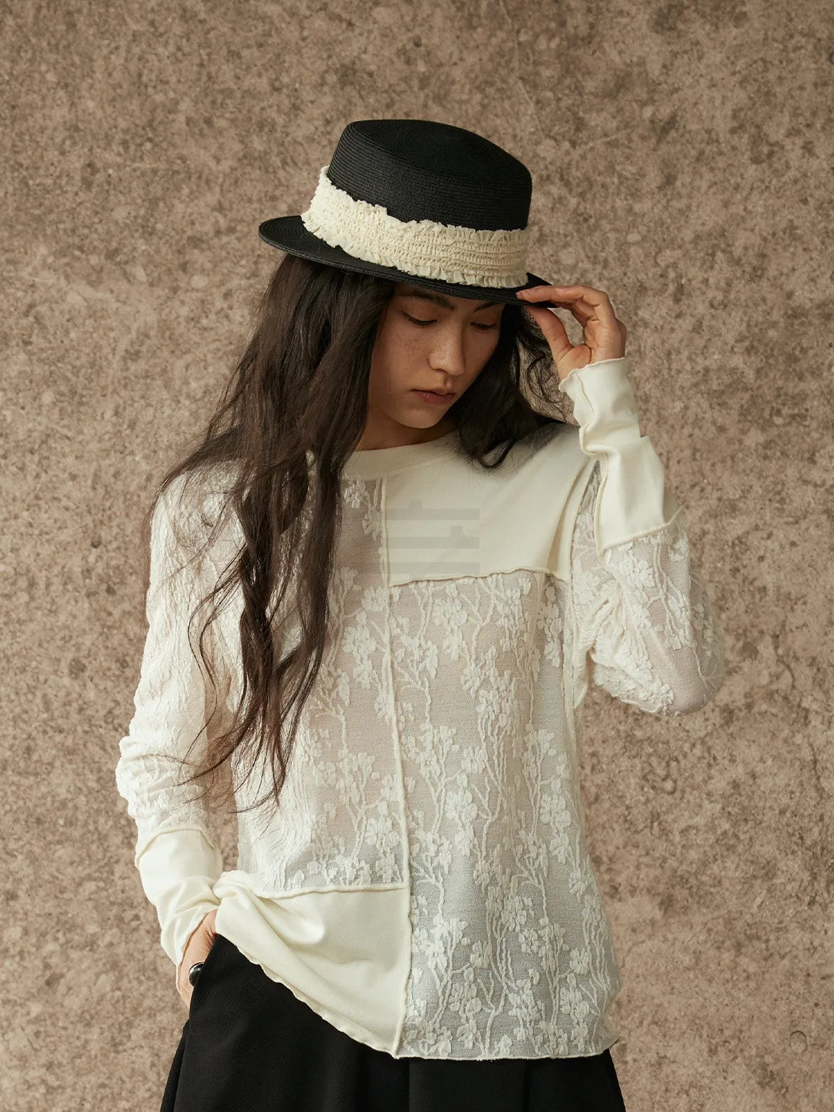 

Топ с вышивкой и пэчворком alpw k, свободный крой, из смесового хлопка Lenzing, с длинными рукавами, круглым вырезом, повседневный стиль.