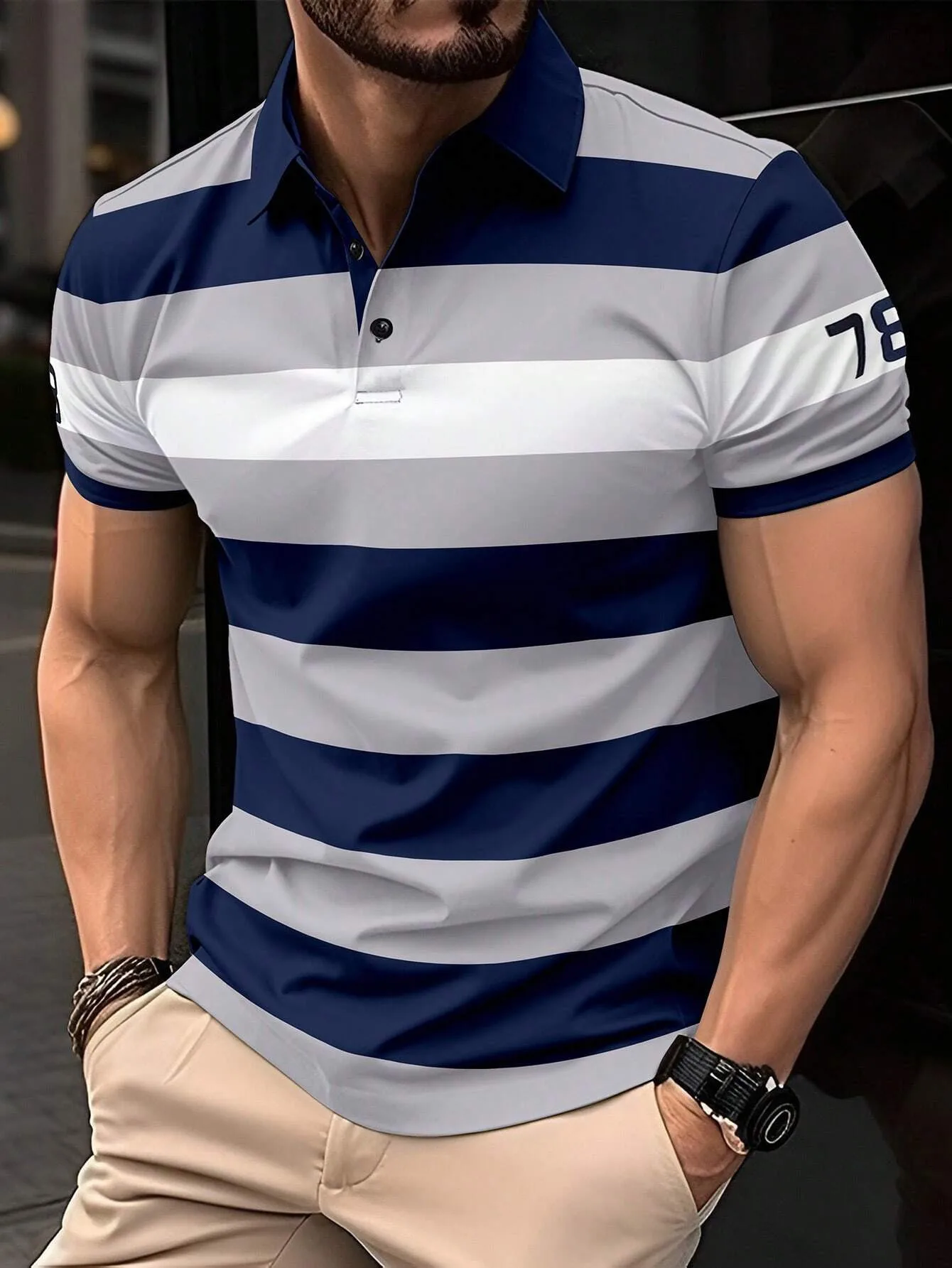 

Men's color-blocking stripes 3D Digital Print Polo Shirt Summer Short Sleeved Lapel Polo Shirt Men's Business Casual man clothes
