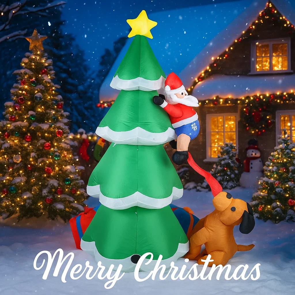 6.89FT Christmas Inflatable Toy Tree Dog Santa Claus Decorations With LED Xmas Decor for Yard Lawn Party Xmas Home Supplies Gift
