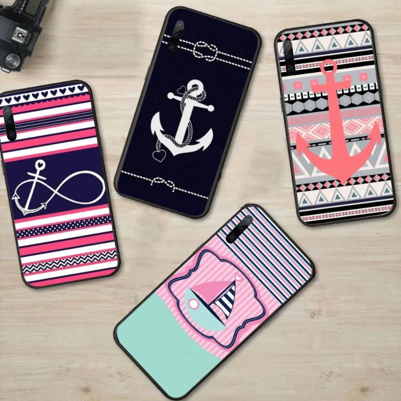 Sailor Safely Anchor Phone Case for Huawei P50 P40 P30 Pro Lite P Smart 2021 2019 Magic 3 Black Soft Cover Funda Shell