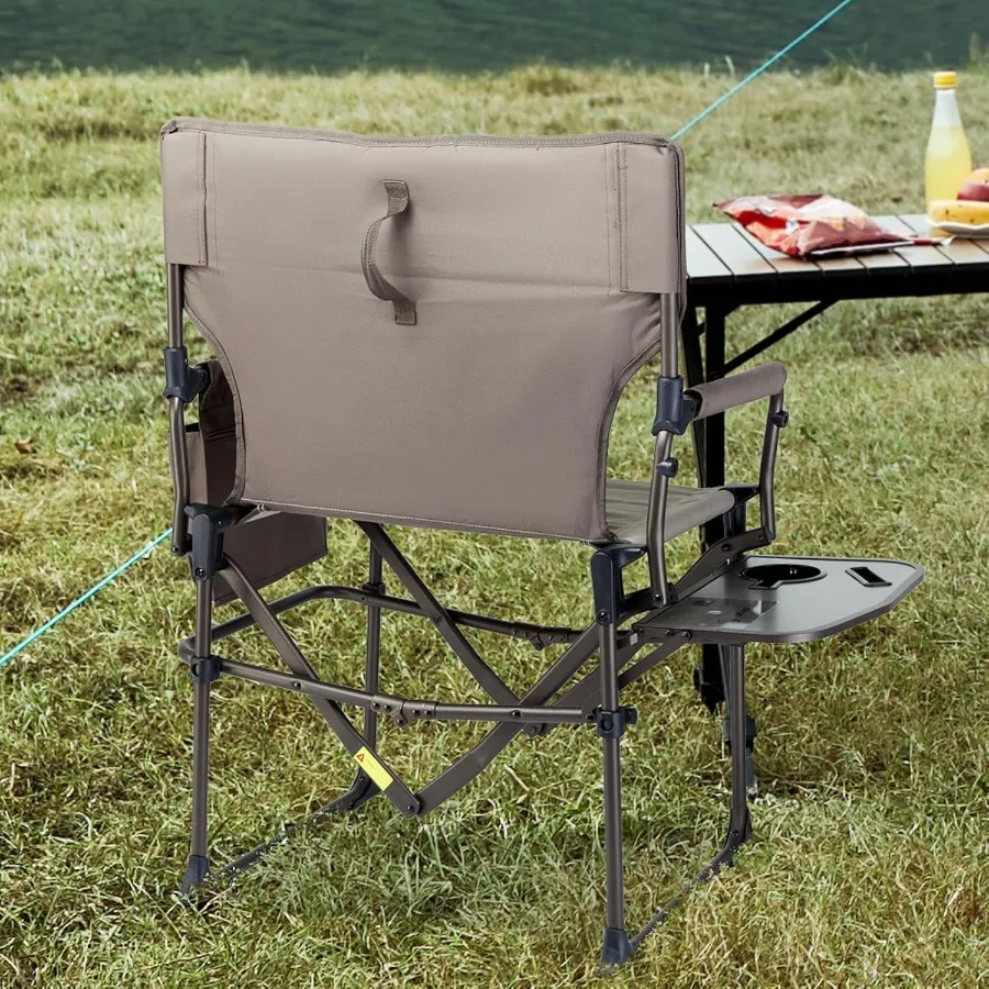 Aluminum Camping Directors Chair with Side Table Pocket Portable Folding Chair for Fishing Trip Picnic Concert Outdoor Heavy Du