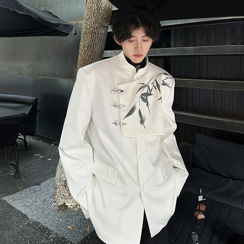 WTHT แฟชั่นผู้ชายพิมพ์ไหล่สไตล์จีน Blazer Coats อินเทรนด์คอยาวแขนยาวชาย 2025 ฤดูร้อน 2A0996