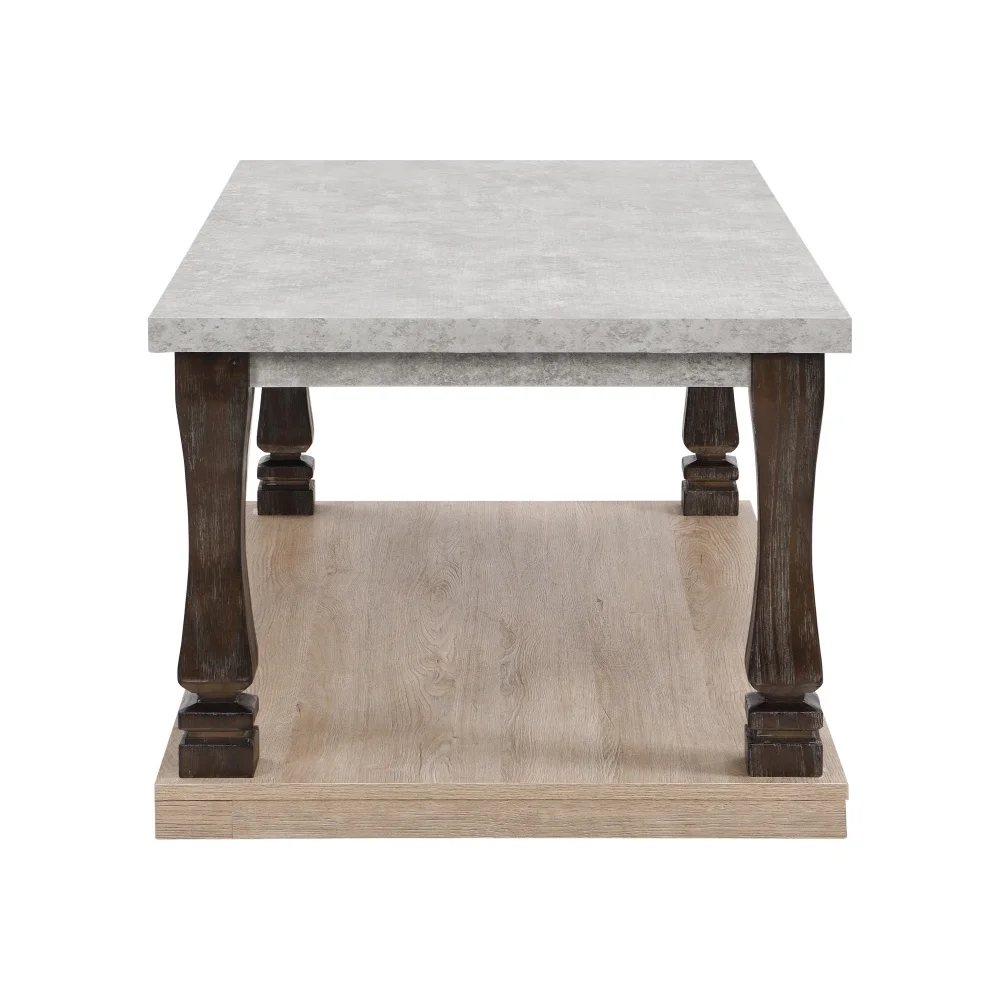 Table basse rectangulaire médiévale avec 2 niveaux d'étagères de rangement, tables de café, salon, table basse en bois