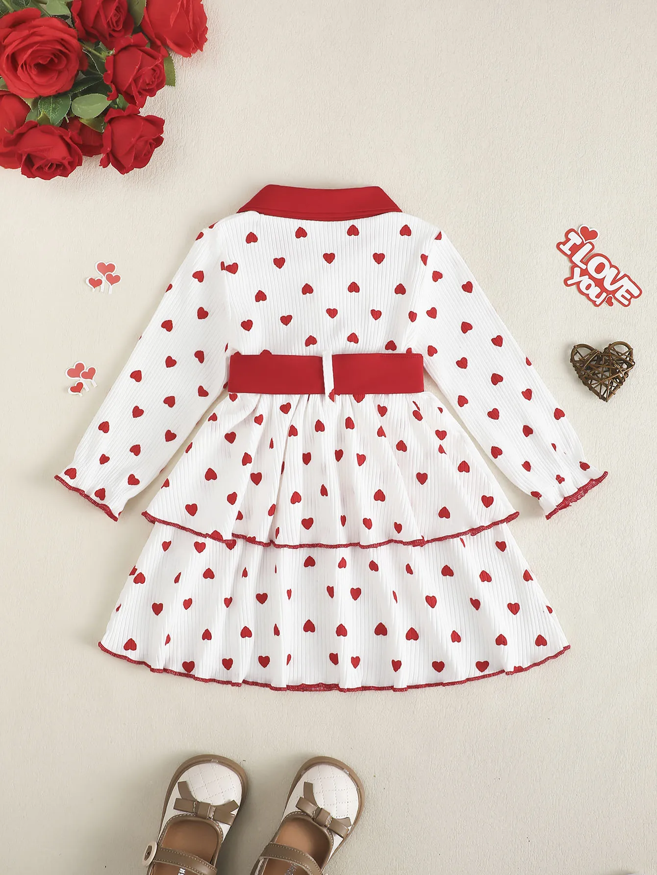 Girls Long Sleeve Turn-down Collar Dress Infant Toddler Cake Skirt