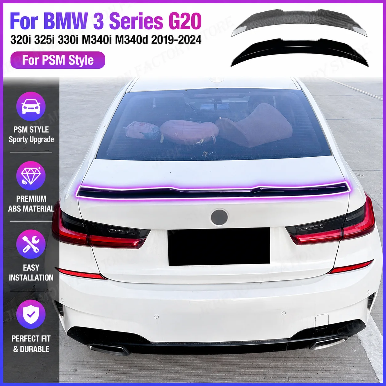 Rear Roof Spoiler Wing For BMW 3 Series G20 320i 325i 330i M340i M340d 2019-2024For PSM Style Rear Trunk Lip Spoiler Accessories