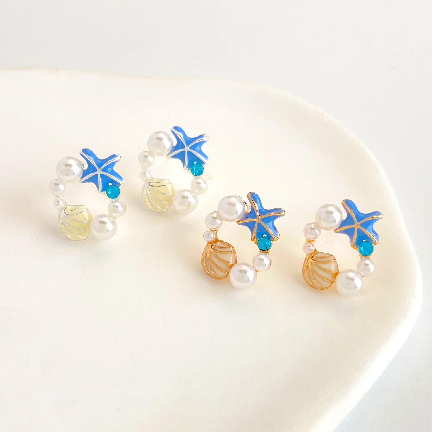 Ocean Element Starfish Shell Earrings for Women Lovely Imitation Pearl Stud Earrings Fashion Accessories Summer Holiday Item image 2