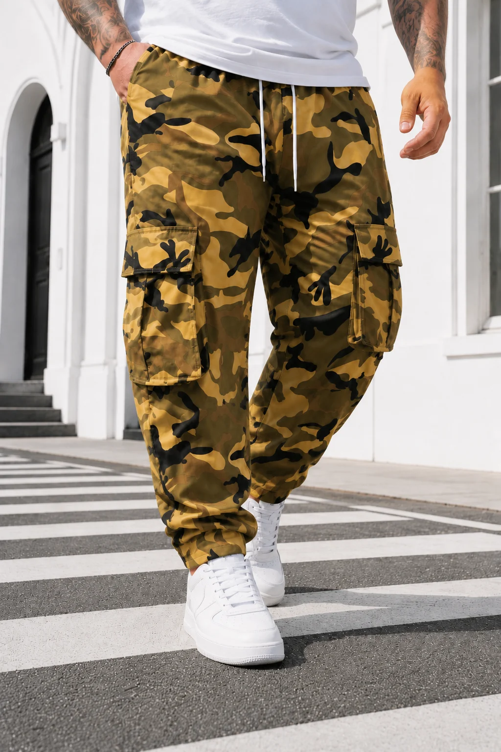 plus Size Men's Camouflage Work Pants with Foldover Pockets And Adjustable Waist Cord for Casual Wear Comfortable Design for Dai view 3