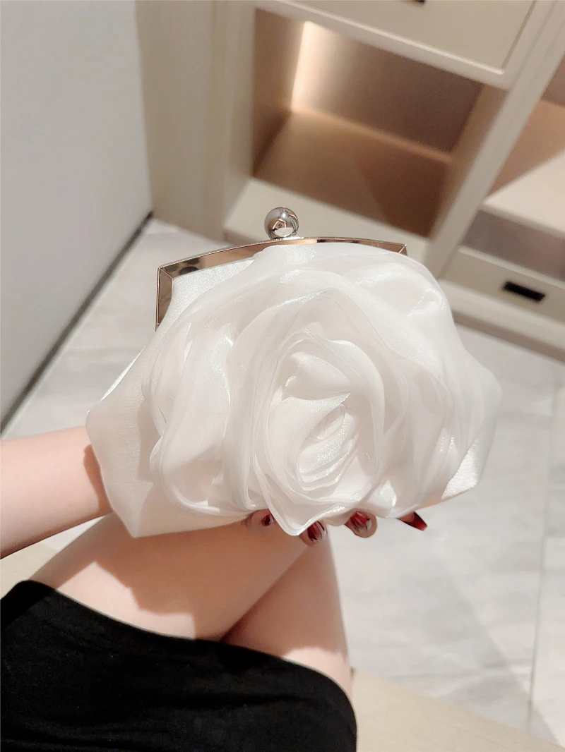 Romantic Rose Flower Bag Exquisite Evening Banquet Bag Chain Handbag Wedding Bag Classy Dress Bag For Women