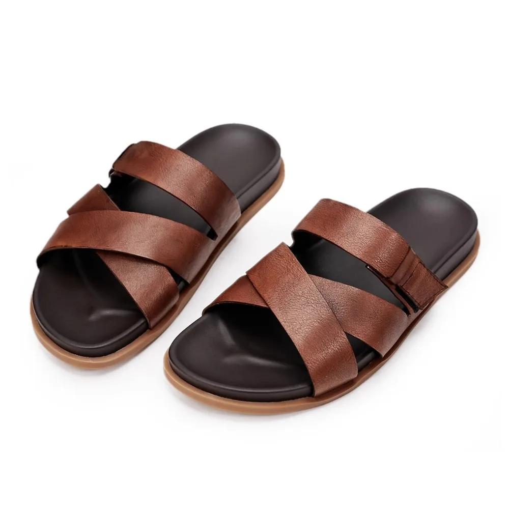 

Brand Man Slippers Genuine Leather Slides Basic Outdoor Beach Fashion Men's Sandals Casual Luxury Designer Shoes For Man