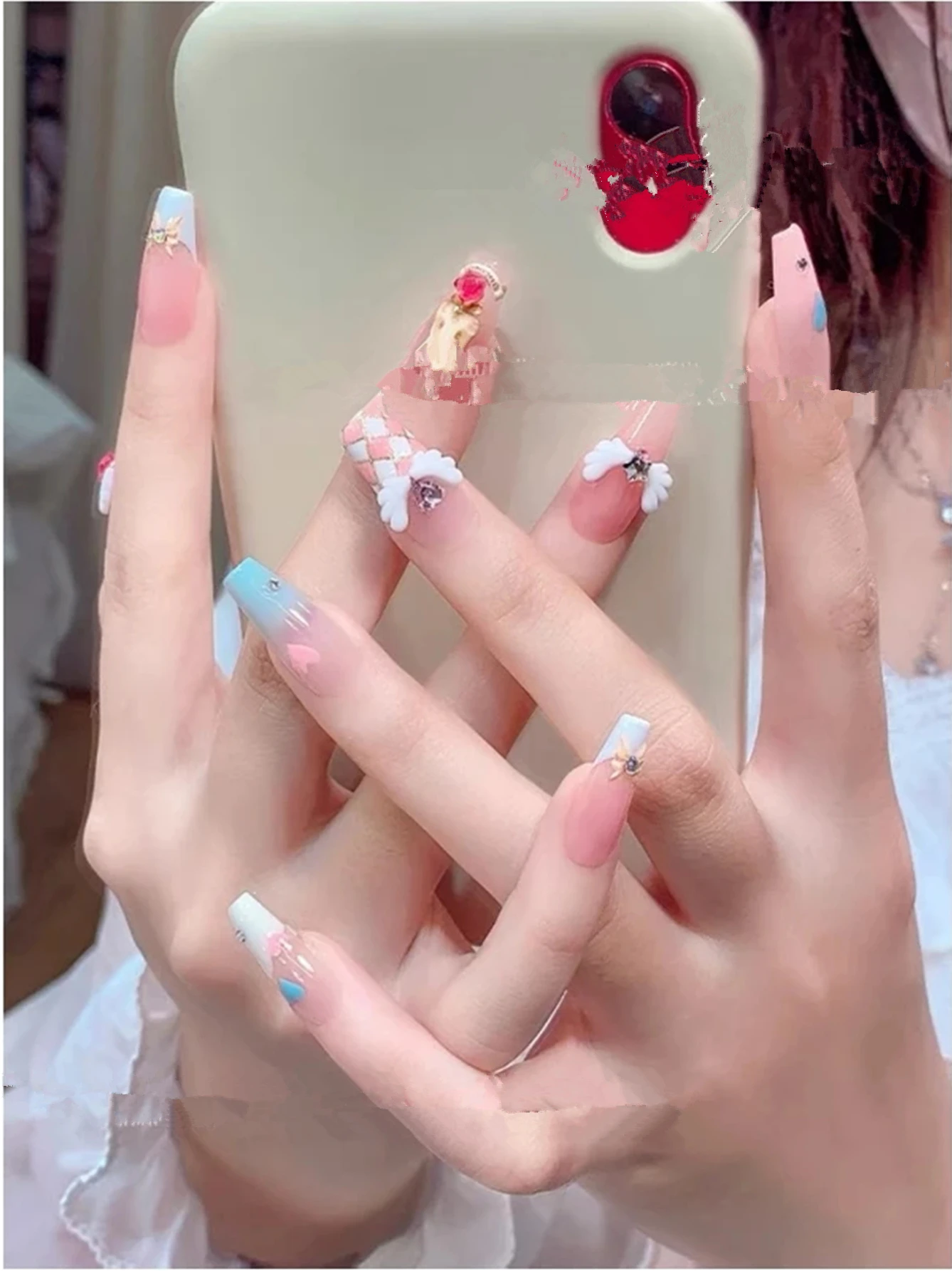 50 pezzi-Simpatiche ali d'angelo-Ciondoli per unghie-Alie luminose sfuse-AB-Flatback-Resina-Parti per unghie-Glitter-Cristalli