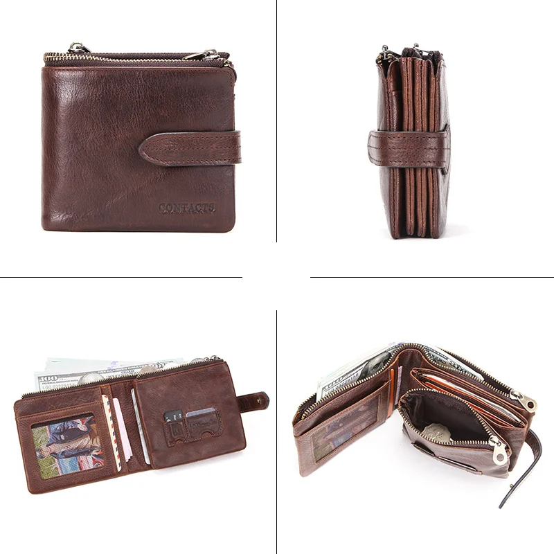 Men Wallet Genuine Leather Slim RFID Card Holder Vintage Pockect Coin Purse Small Money Bag