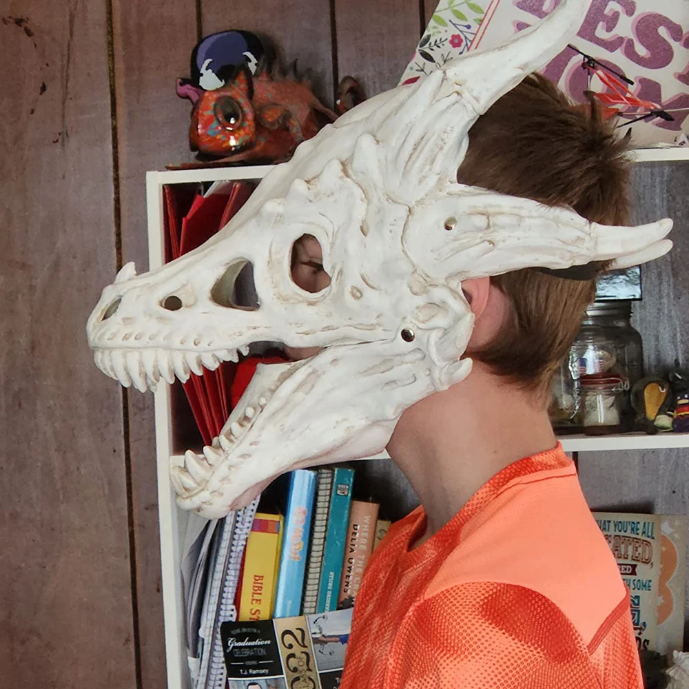 

Dinosaur Skull Mask Cosplay Animal Movable Jaw Raptor Dragon Head Bone Latex Helmet Halloween Carnival Party Costume Props