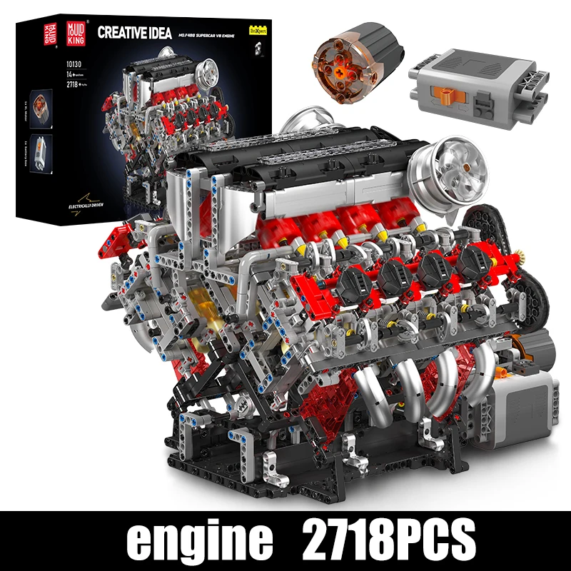 Mould King 10130 Technische Auto Motor Speelgoed De Gemotoriseerde F488 Supercar V8 Motor Bouwblok Steentjes Kinderen Kerstcadeau