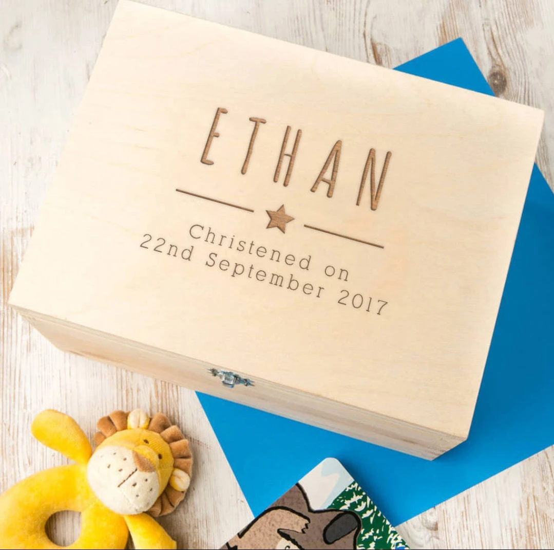 Personalized Wood Baptism Keepsake Box ,Costom Baptism Gifts for Baby Girl or Boy, Engraved Wooden Keepsake , Memory Box
