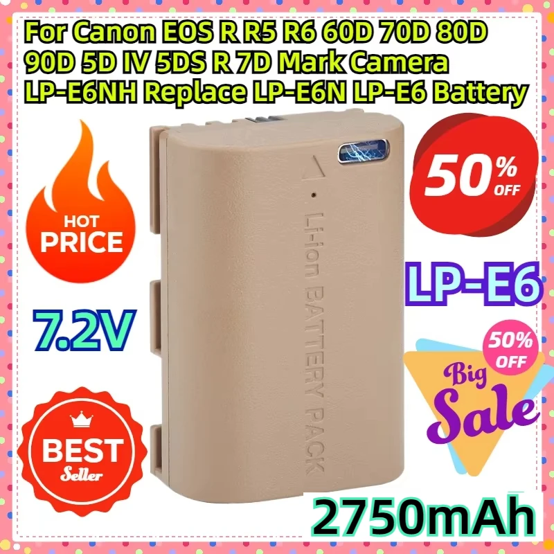 

For Canon EOS R R5 R6 60D 70D 80D 90D 5D IV 5DS R 7D Mark Camera LP-E6NH Replace LP-E6N LP-E6 Battery with Type-C Input