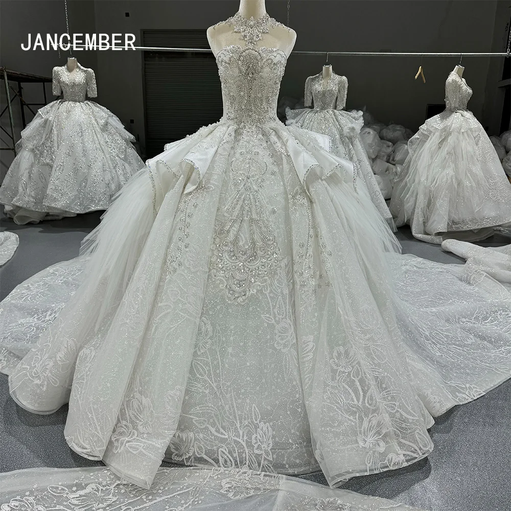 Jancember Elegant Wedding Dresses For Women Ball Gown Formal Party Sequin Sleeveless Length Vestidos De Novia 2024 MN225