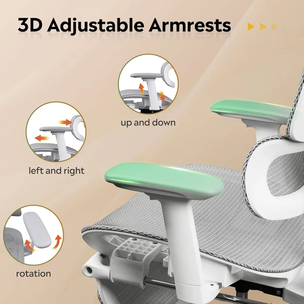 كرسي مكتب شبكي مريح مع مسند للقدمين، شديد التحمل، كرسي كمبيوتر منزلي مريح عالي الظهر مع قطني