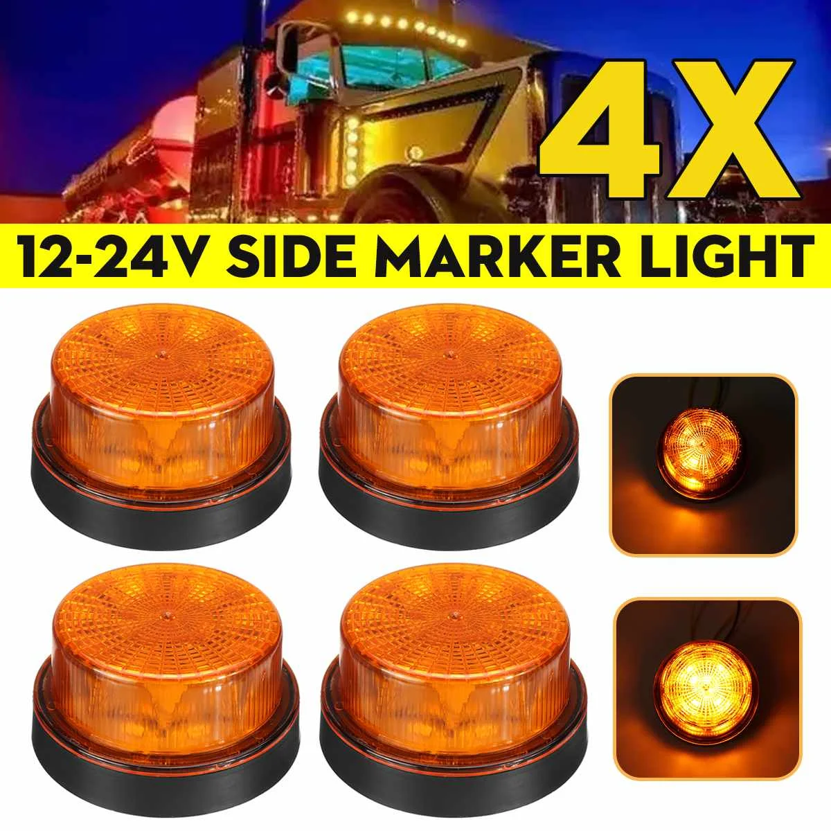 

1/2/4X 12V 24V LED Flashing Light Strobe Emergency Alarm Lamp Round Rotary Roof Warning Signal Flash Lamp Beacon For RV Truck