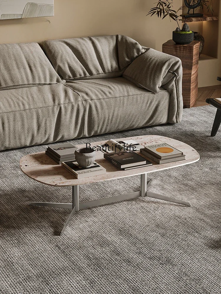 

LD6Italian Minimalist Natural Cave Stone Coffee Table Living Room Light Luxury Office Creative Rectangle Coffee Table