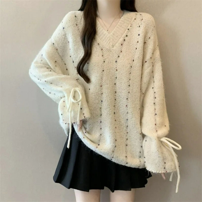 

2025 New Autumn Two Piece Sweater Set Women‘s V-Neck Drawstring Top with Pants Loose Fit Fashion Lounge Wear Outfit