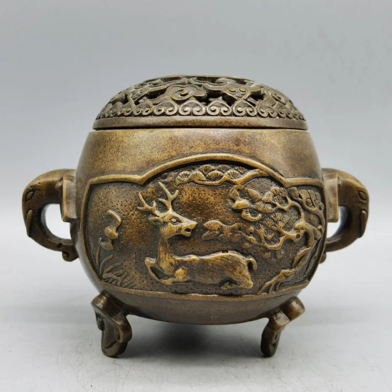 

Copper Fu Lu Shou Indoor Incense Burner Antique Xuande Three-Legged Furnace Home Decoration Ornament