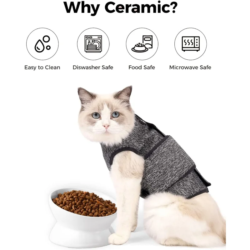 

Приподнятая миска для кошачьего корма, керамическая миска для воды с приподнятой и наклоном, защита от рвоты и защита позвоночника домашних животных, посуда для собак, кошек