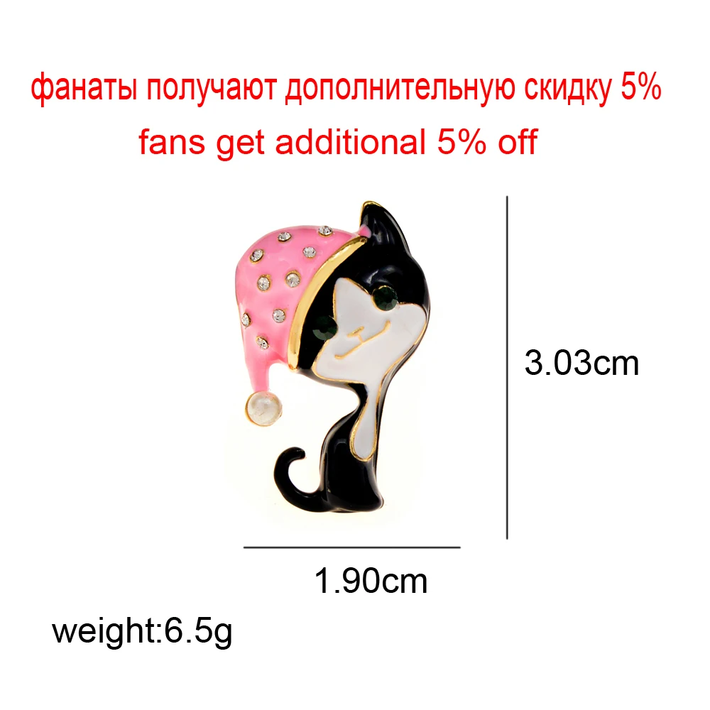 CINDY XIANG Wearing Pink Nightcap Cat Brooches For Women Small Cute Animal Kitty Pin Green Eye New Arrival Spring Jewelry